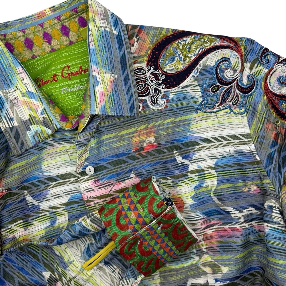 Robert Graham LIMITED EDITION #55 Fisher Barry Men Sz Large Paisley‎ Embroidered